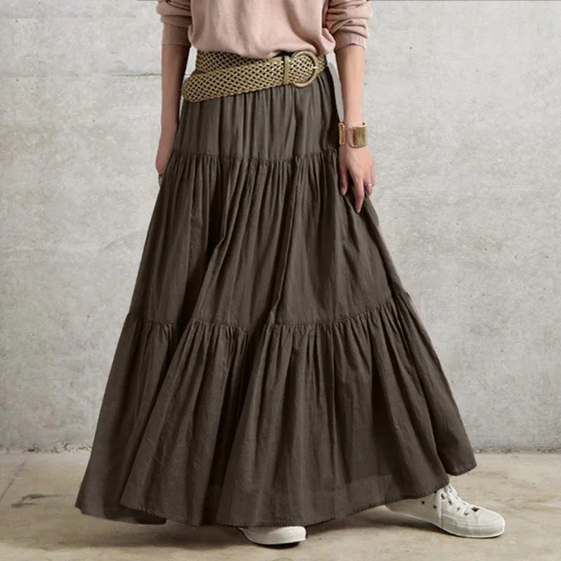 Autumn Winter Long Skirts Vintage Women's Ruffles Skirt Spring Solid Casual Loose Elastic Waist Skirts Oversize Female Bottoms