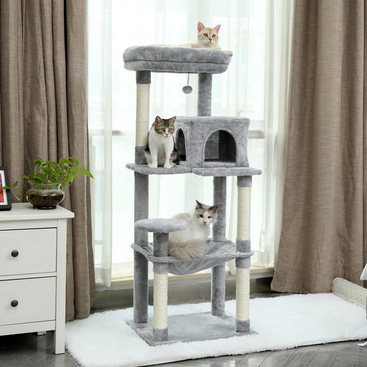 Cat Tree Tower House Condo Perch Entertainment Scratching for Kitten Multi-Level Tower for Large Cat Cozy Furniture Protector